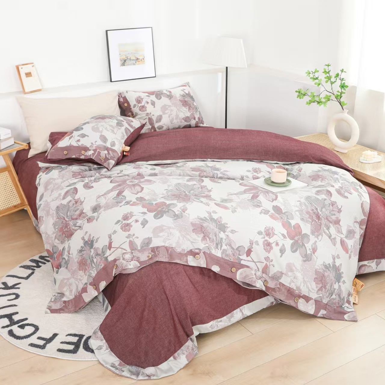 朵曼红-标准四件套纯棉双层纱布四季（床单1+被罩1+枕套2）,床上用品,床单,淘宝优惠券,粉丝福利购,淘宝优惠卷