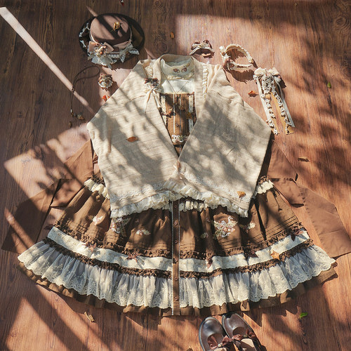 素华一派原创森林橡果汉洋折衷刺绣JSK段段裙娃娃领衬衫Lolita