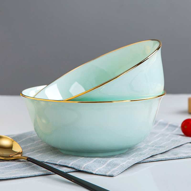 尚韵陶瓷青釉描金餐具碗骨质瓷