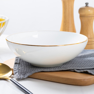 景德镇骨瓷碗家用2025新款白色高颜值水果盘碗金边碗面完陶瓷饭碗