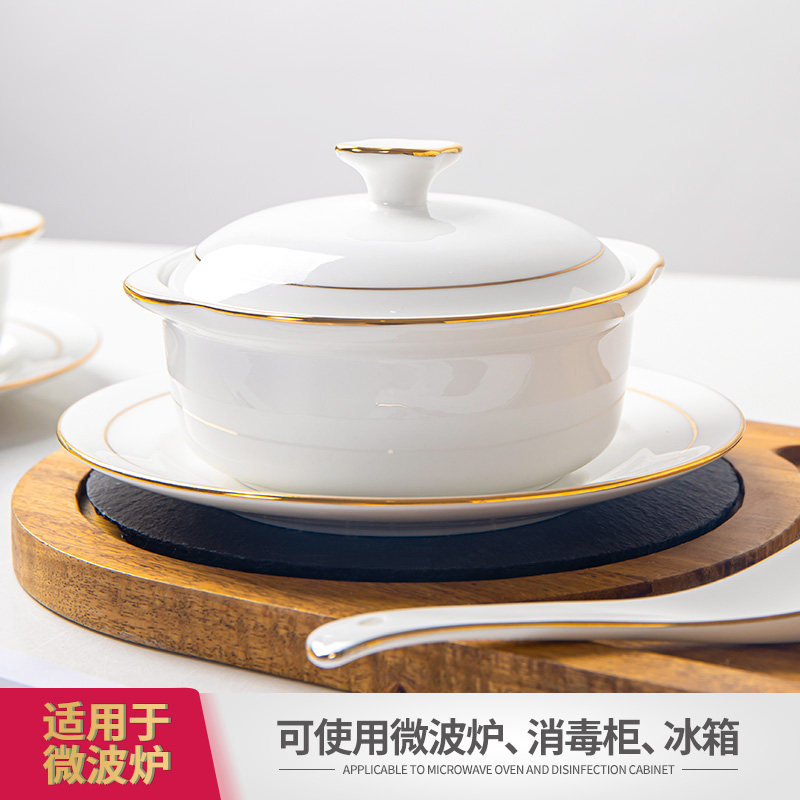 景德镇骨瓷隔水小炖盅一人位燕窝碗汤碗带盖陶瓷双耳碗汤盅蒸蛋碗