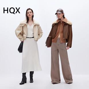 2025年春季新款潮酷保暖宽松短款毛领PU夹克外套女设计感毛领外套