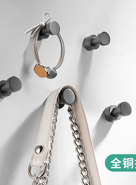 枪灰色全铜免打孔挂衣钩进门玄关挂钩打孔固定浴室单个鞋柜衣帽钩
