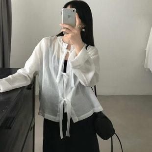 上衣 single well蝴蝶结绑带天丝苎麻衬衫 2025新款 女甜美温柔短款