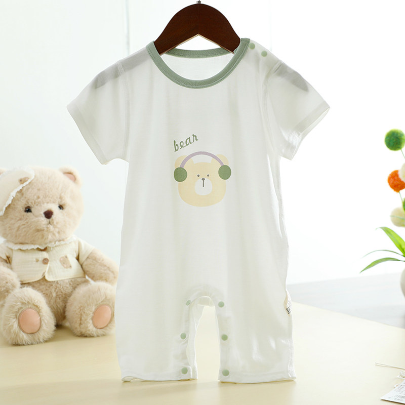 婴儿夏季薄款短袖连体衣服幼童肩扣无骨莫代尔睡袋宝宝空调服睡衣