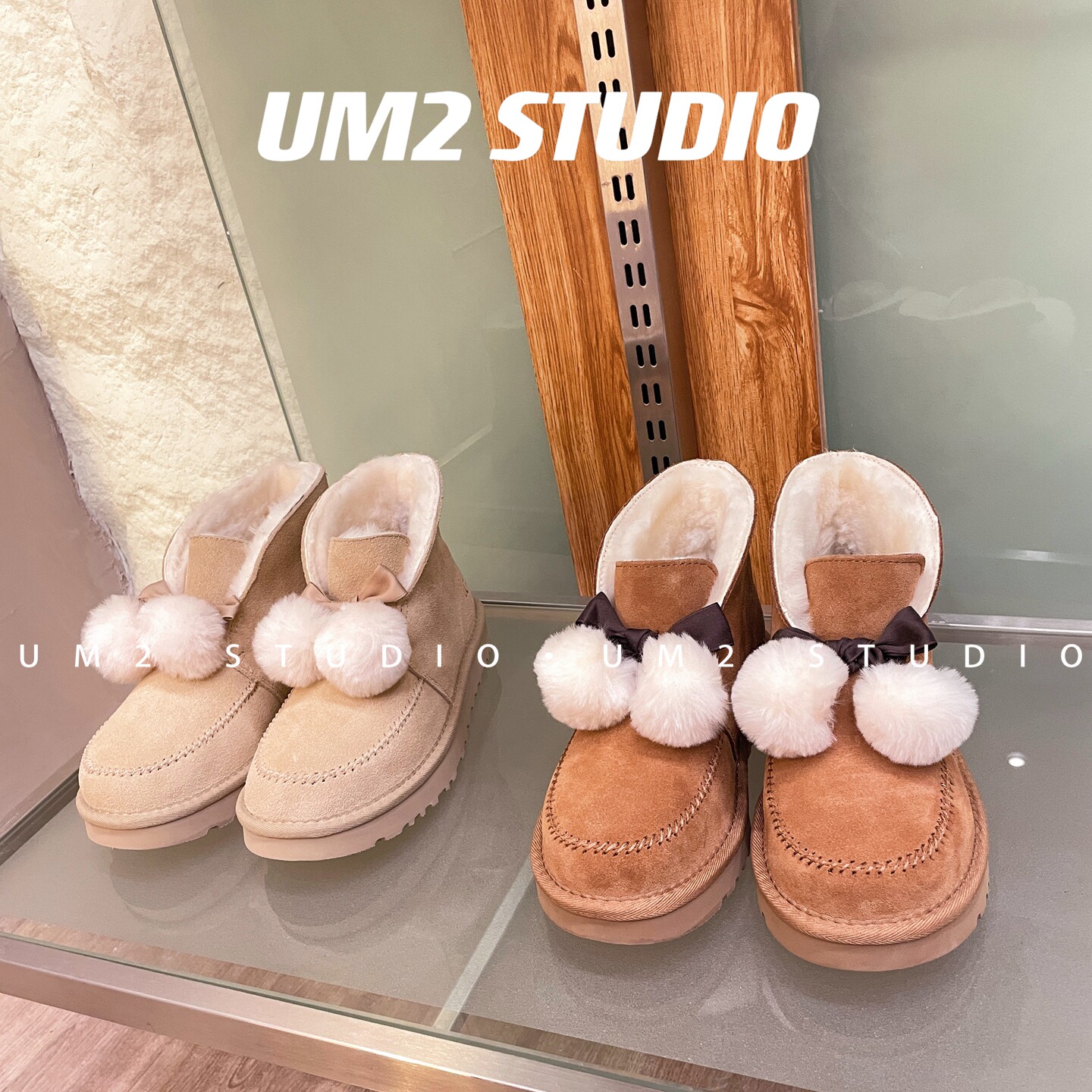 新款平底蝴蝶结凯琳毛球雪地靴女