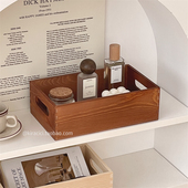 复古实木手提收纳盒ins风长方形收纳筐桌面杂物化妆品整理置物盒