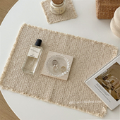 ins风复古布艺流苏餐垫隔热垫餐桌装 饰垫茶几杯垫拍照道具背景布