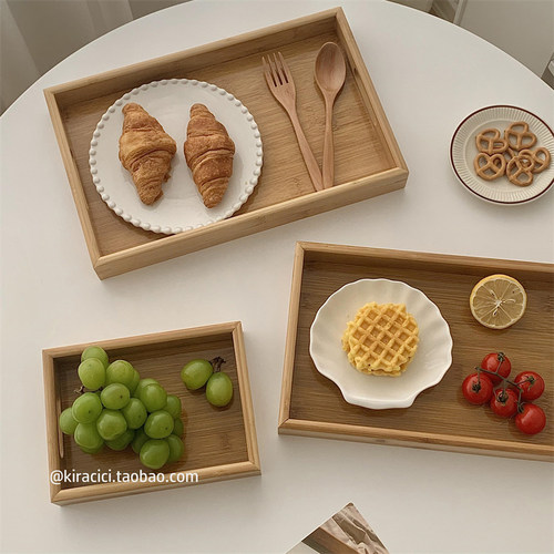 日式长方形木质手提托盘收纳盘