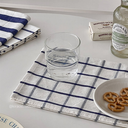 日式简约条纹格子布艺餐垫