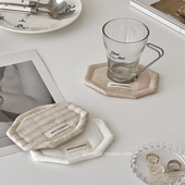 ins简约复古棉麻布艺夹棉杯垫防烫隔热垫餐桌垫咖啡水杯装 饰垫子