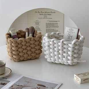 ins棉绳编织手提置物收纳篮桌面杂物整理收纳盒大容量储物收纳筐