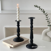 美式 饰摆件罗马柱长蜡烛台座 复古黑色铁艺烛台客厅餐桌氛围感装