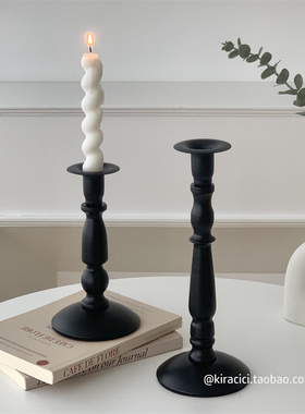 美式复古黑色铁艺烛台客厅餐桌氛围感装饰摆件罗马柱长蜡烛台座