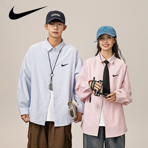 NIKE/耐克美式复古条纹情侣长袖衬衫春秋季情侣装慵懒风薄外套潮