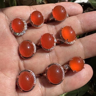 (带保山证书)原矿保山南红玛瑙戒指s925银镶嵌戒指小庄河湾冰红