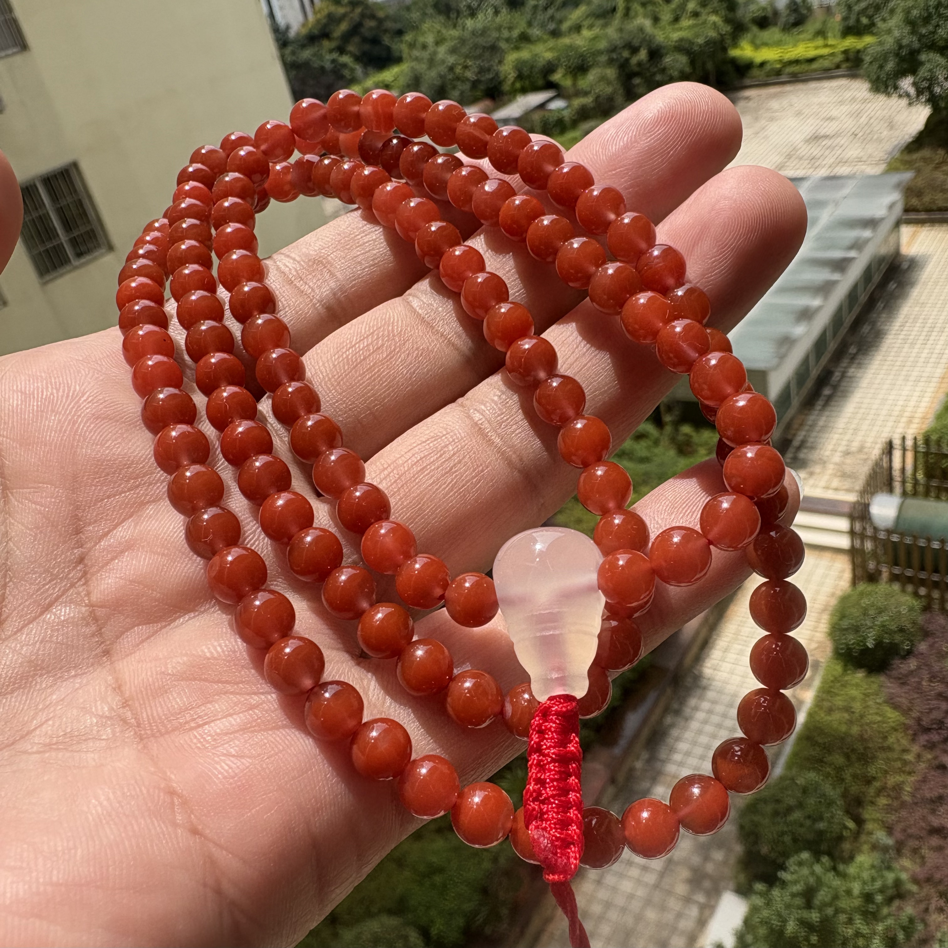 （带证书）2575原矿保山杨柳南红玛瑙辣椒红无注胶无优化南红手串