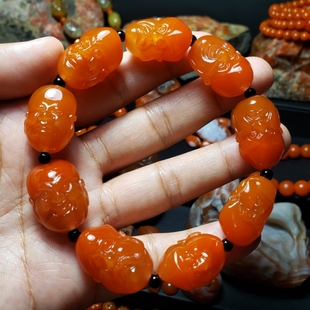 天然原矿保山杨柳南红十八罗汉手串手持滴水洞料收藏级品质