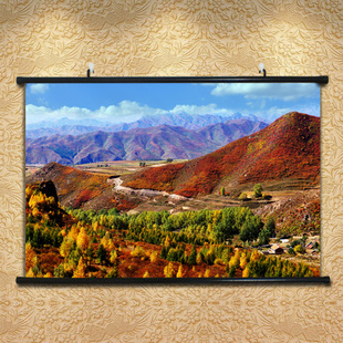 树林风光装饰画山林横向客厅沙发背景风景画有框画挂轴画贴墙海报