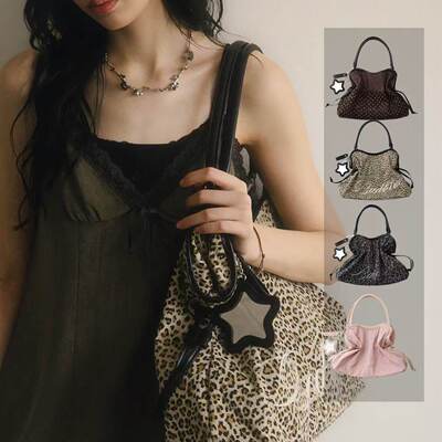 韩国新款badblue刺绣星星豹纹波点千禧甜酷风通勤大托特包单肩包