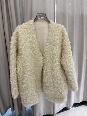 NOHASHTAG 2025新款时尚百搭V领宽松纯色柔软舒适皮毛一体外套