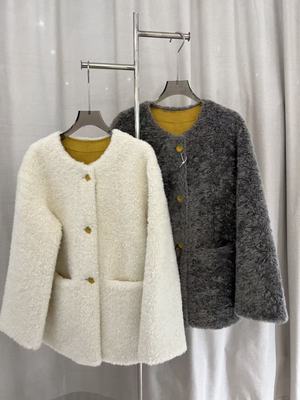 NOHASHTAG NOHASHTAG 2026新款时尚百搭圆领宽松纯色鹿绒皮外套