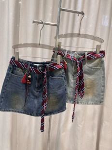 国内代购专柜正品2026春款1A休闲牛仔半身裙 赠丝巾