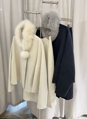 2025新款时尚百搭圆领宽松纯色柔软舒适长袖羊绒外套+羊绒半裙