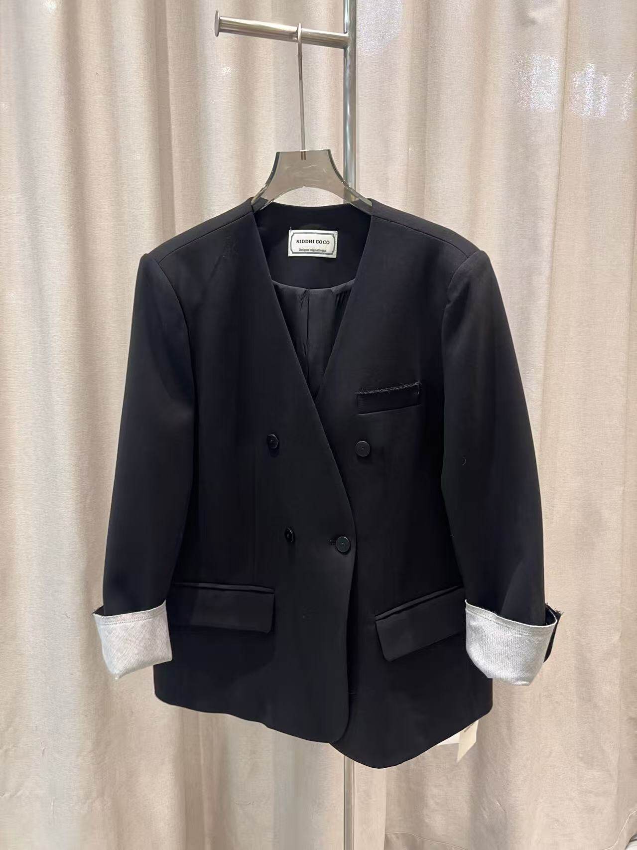 高级感西装外套女设计感小众小个子春秋新款韩版宽松休闲V领西服