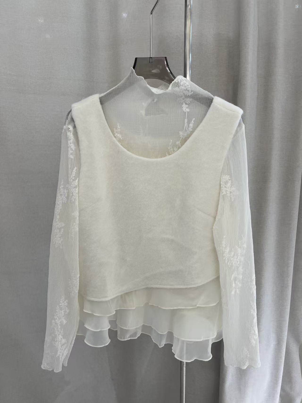 CUPDT 2026新款时尚百搭圆领宽松纯色长袖欧根纱衫,女装/女士精品,蕾丝衫/雪纺衫,淘宝优惠券,粉丝福利购,淘宝优惠卷