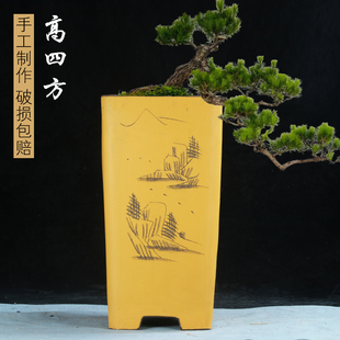 高筒四方紫砂花盆古典种树大号兰花盆特价清仓悬崖大签筒陶瓷花盆