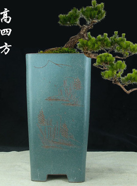 宜兴紫砂花盆大号高筒四方兰花盆特价清仓中国风四边种树陶瓷花盆