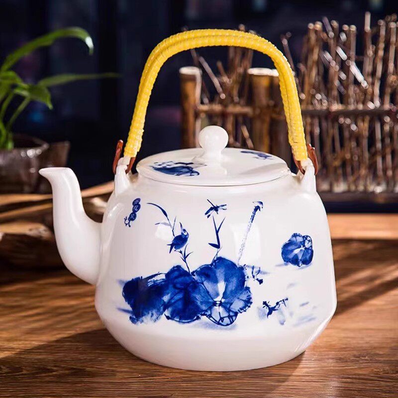 景德镇陶瓷茶壶单壶家用大号泡茶壶青花瓷老式提梁壶茶具耐高温