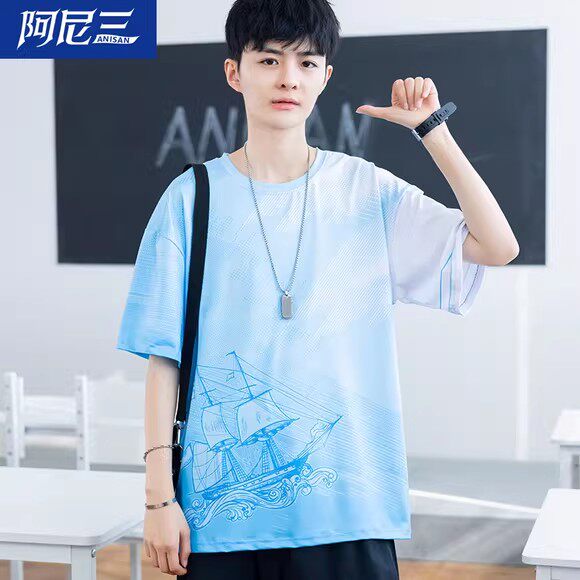 青少年夏季2026新款冰丝短袖t恤男大童速干男装初中学生运动套装