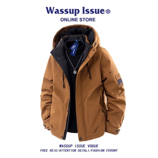 情侣加厚保暖工装 WASSUP 冬季 潮牌连帽羽绒服男款 外套男 ISSUE美式