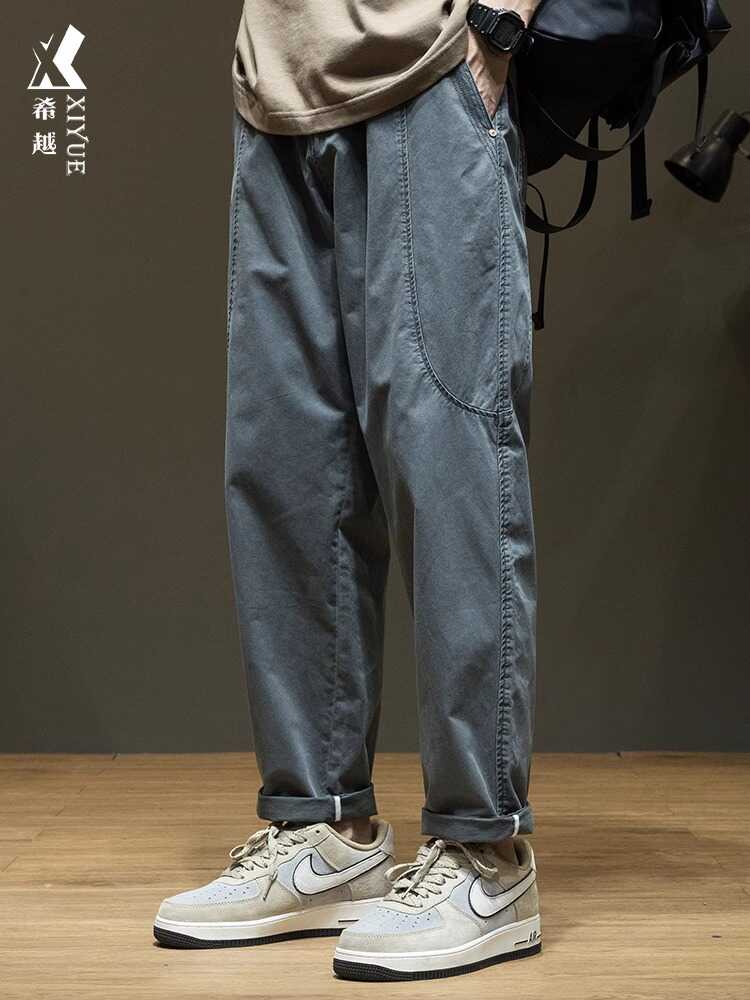 宽松灰色纯棉大码薄款长裤直筒裤