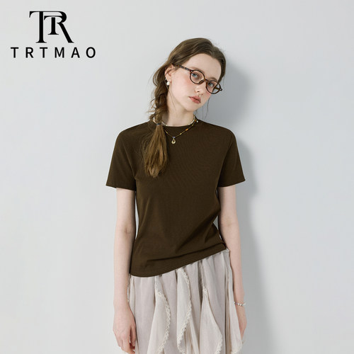 TRTMAO原创时尚老钱风圆领短袖T恤女夏新款休闲百搭通勤穿搭上衣