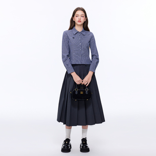 TRTMAO原创刺绣蓝色格子衬衫 女收腰显瘦上衣衬衣外套 2026新款