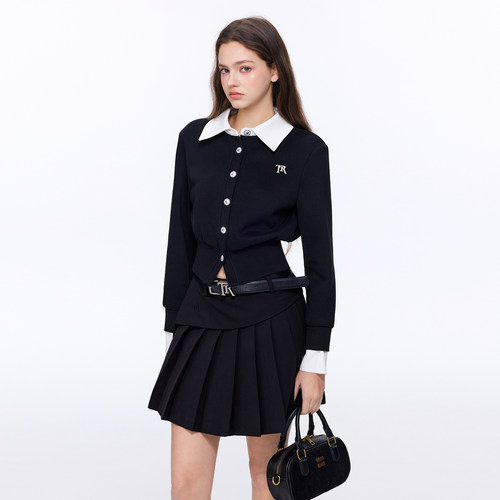 春秋新款金属贴标假两件开衫