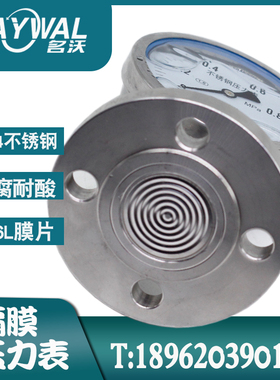YTP100 0-1.6MPA法兰隔膜压力表 衬四氟防腐压力仪表 污泥管道表