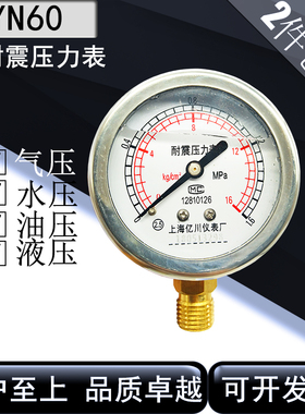 亿川 耐震抗震防震充油带油压力表YN60油压表气表全水表0-1.6MPA