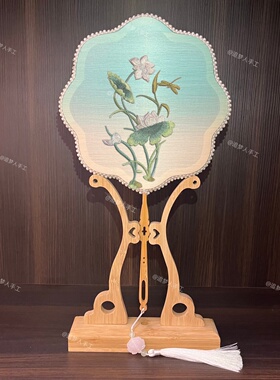荷花渐变色蚕丝团扇DIY材料包