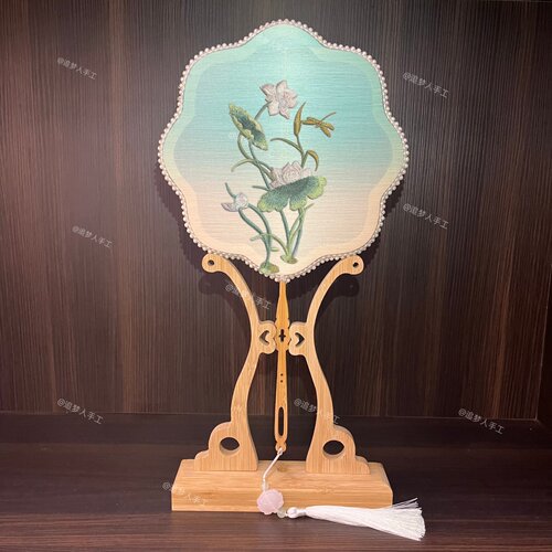 荷花渐变色蚕丝团扇DIY材料包