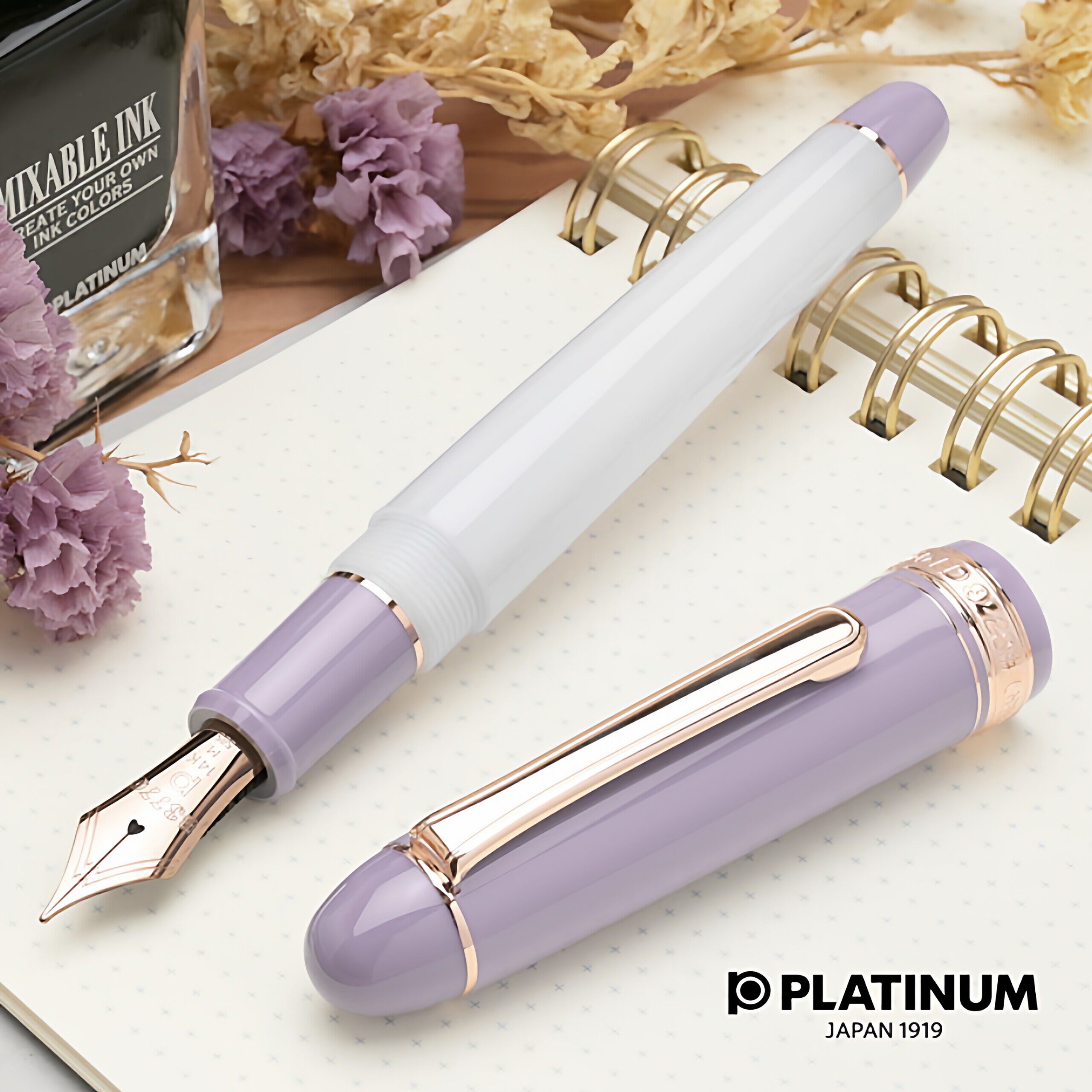 日本PLATINUM白金3776 CENTURY限定迷雾绽放薰衣草紫14K大型钢笔