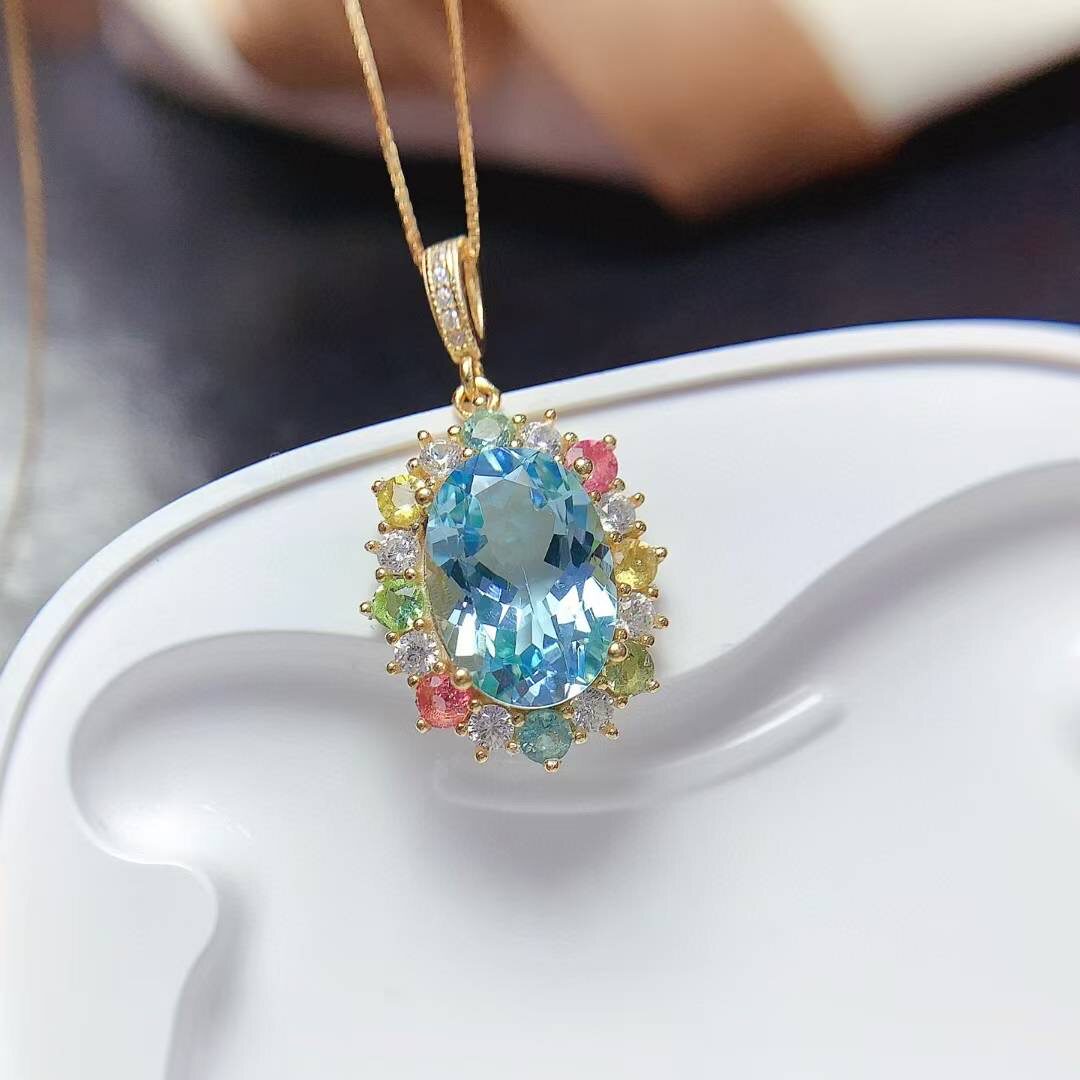 天空蓝托帕石吊坠女花色大气简约项坠/吊坠