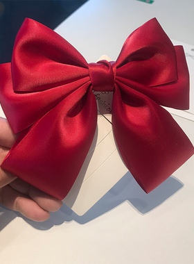 红色蝴蝶结大发夹缎面发饰发卡简约百搭后脑勺马尾夹弹簧夹顶夹女
