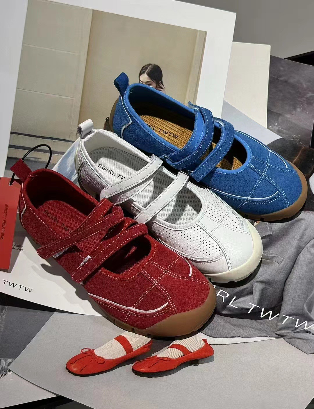 SGIRLTWTW女鞋魔术贴镂空玛丽珍鞋 2025新百搭显瘦学生芭蕾风单鞋