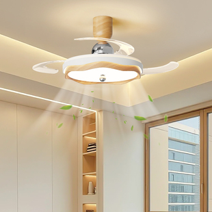原木色全光谱风扇灯隐形扇叶吊扇灯简约静音护眼家用卧室吸顶一体