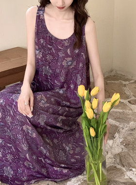 立体剪裁夏季女士无袖中长款背心裙睡衣薄款棉绸可外穿睡裙内搭裙