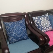 美式 饰靠垫床头大靠背含芯 复古蓝色单面棉麻抱枕套客厅沙发装